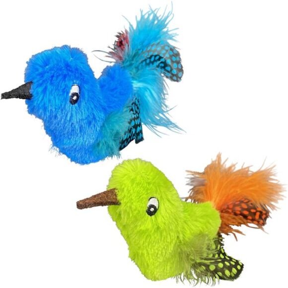 Catnip Feather Birds Cat Toys, Blue & Green, 2 Count - Picture 4 of 5